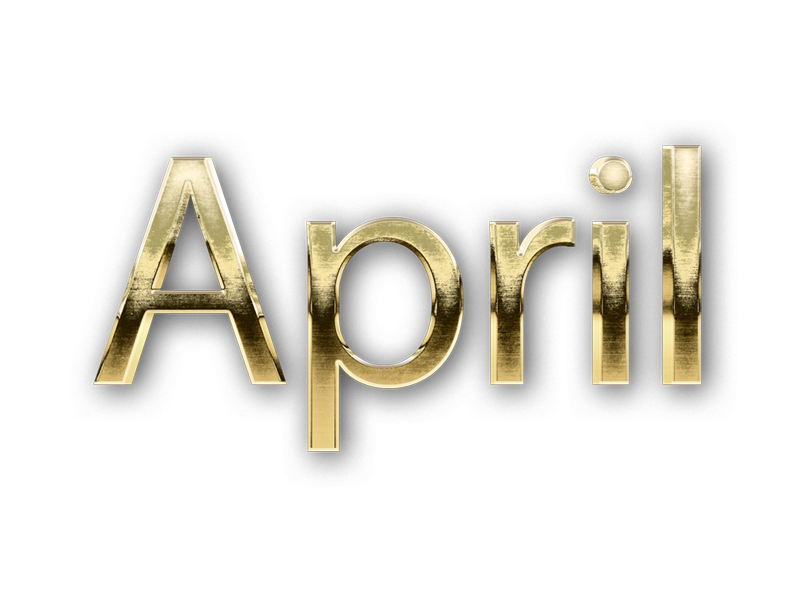 APRIL month name word APRIL gold 3D text typography PNG images free